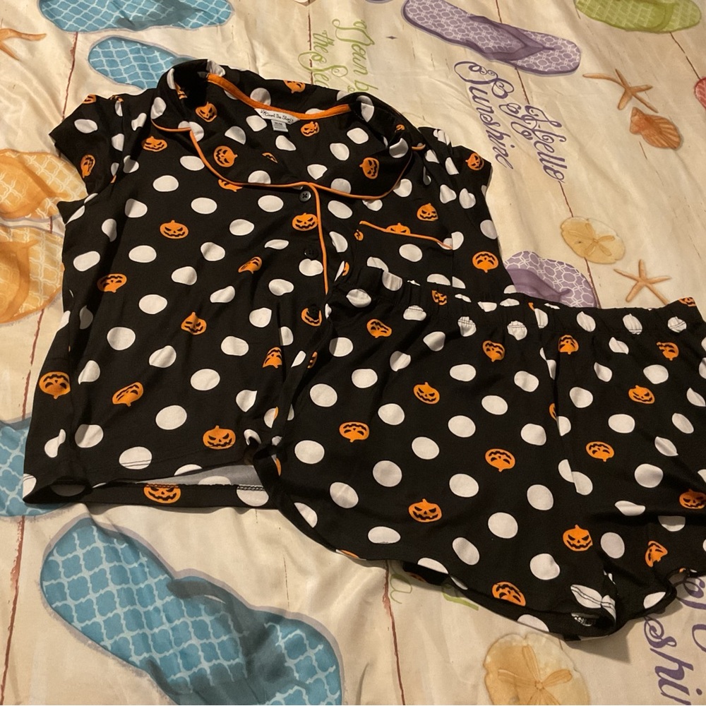 Festive Black and Orange Pumpkin Pajama Set